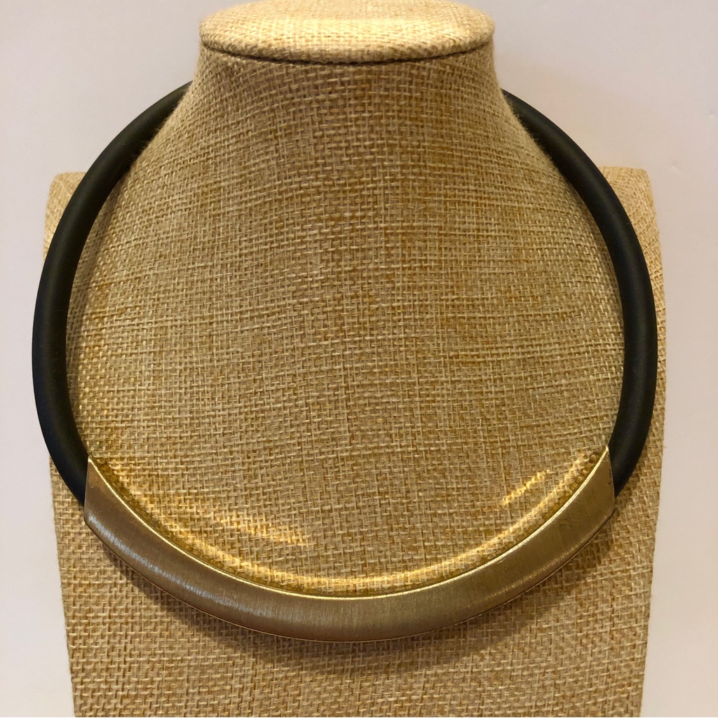 Aldo Necklace Collar Style Black With A Golden Bar - Tube Pendant 20$